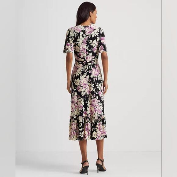 Ralph Lauren Floral Faux Wrap Hi Low V-Neck Wedding Guest Dress - Picture 2 of 10